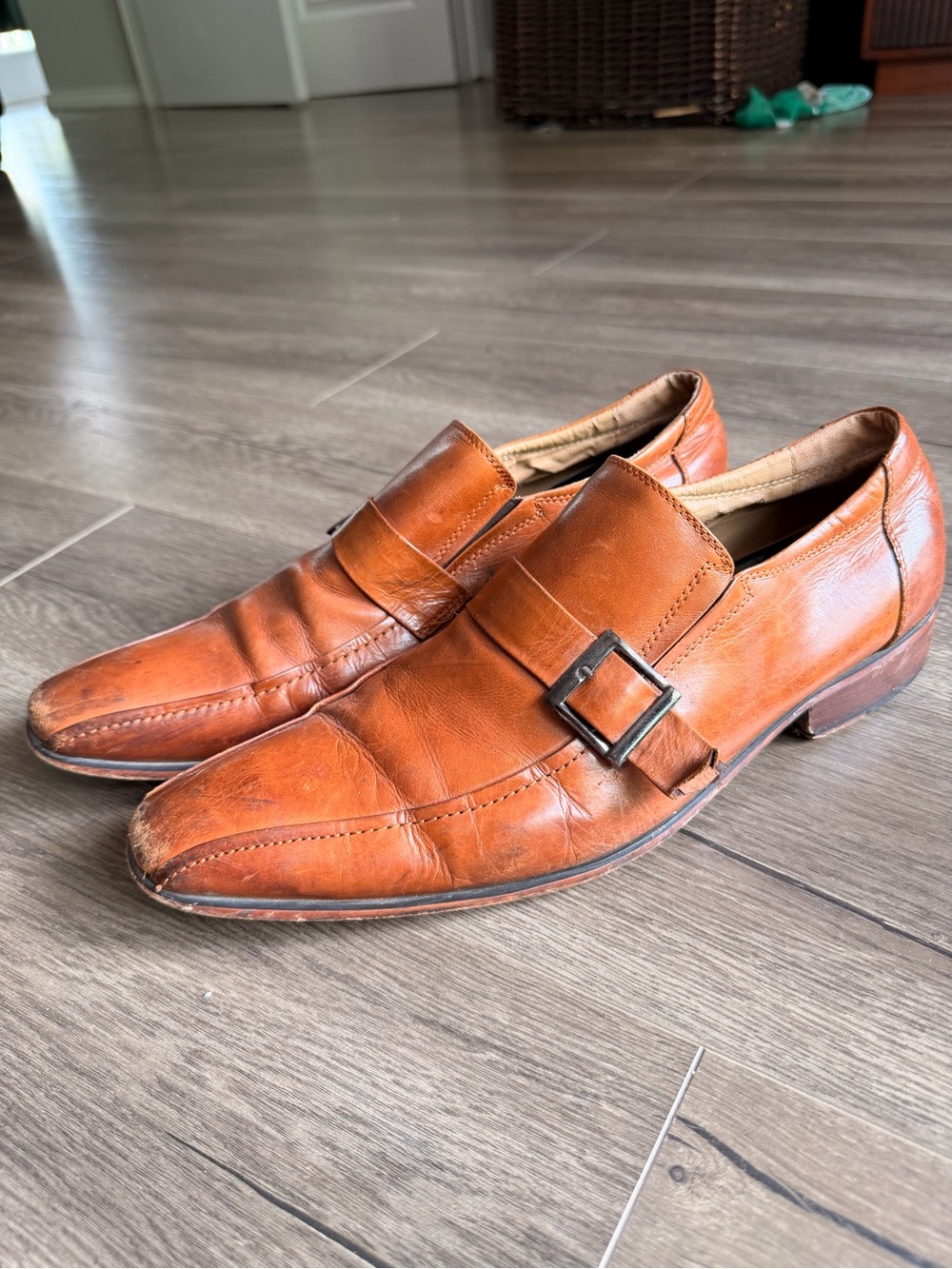 GIORGIO ARMANI Men's Classic Tan Leather Slip-On Dress Shoes